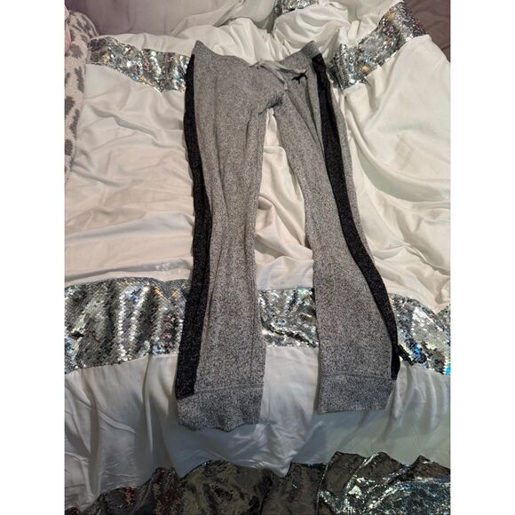 PINK grey stripe cozy knit joggers pants pajamas lounge small - Picture 1 of 3
